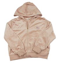 Světlerůžová plyšová propínací mikina se srdíčky a kapucí zn. H&M