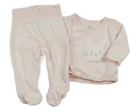 2set - Broskvová sametová zavinovací mikina se zajíčkem + polodupky C&A