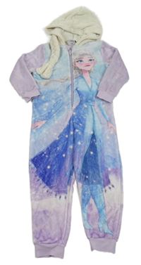 Lila-modrá chlupatá kombinéza s kapucí - Elsa Disney 
