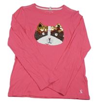 Růžové triko s kočičkou z flitrů Joules 