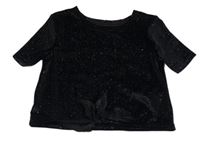 Nové - Černé sametové třpytivé crop tričko s uzlem Dunnes