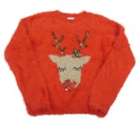 Červený chlupatý svetr se sobem F&F