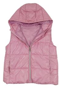Růžová šusťáková prošívaná zateplená vesta s kapucí Dunnes