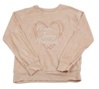 Světlerůžová sametová mikina se srdíčkem a nápisem George