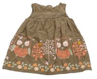 Hnědé manšestrové podšité šaty se sovami Vertbaudet