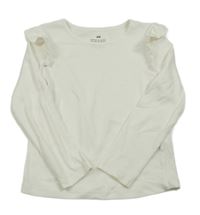 Bílé žebrované triko s volánky H&M