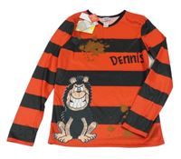 Nové - Černo-červené pruhované triko s Dennisem Tu