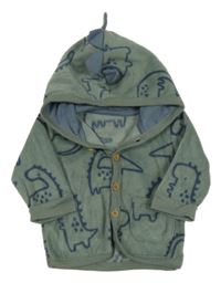 Světlekhaki fleecová propínací mikina s dinosaurem a kapucí George 