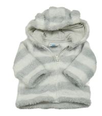 Šedo-bílá pruhovaná chlupatá bunda s kapucí Topomini 