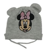 Šedá pletená zateplená čepice s Minnií Dinsey