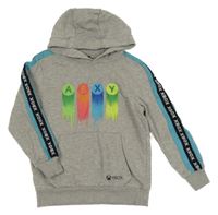 Šedá melírovaná mikina s potiskem a kapucí X-box