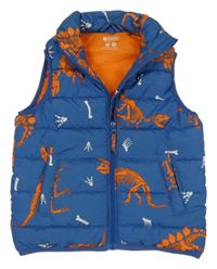 Modrá šusťáková prošívaná zateplená funkční vesta s dinosaury Mountain Warehouse