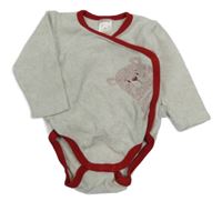 Smetanovo-červené sametové zavinovací body s medvídkem Alana