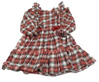 Červeno-černo-bílé kostkované flanelové šaty s volánky Matalan