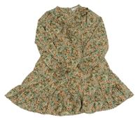 Béžové lehké květované šaty s volánky G66