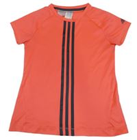 Neonově růžové sportoví funkční tričko s pruhy Adidas 