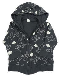 Šedá propínací mikina s letadly a kapucí H&M