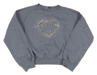 Šedá crop oversize mikina se srdíčkem z kamínků George 