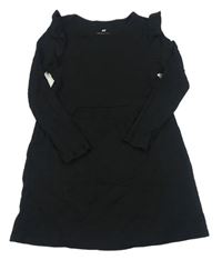 Černé žebrované šaty s volánky zn. H&M