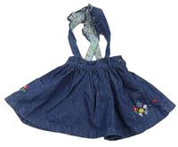 Tmavomodrá riflová sukně s kytičkami a muchomůrkami a kšandami s volánky Mothercare
