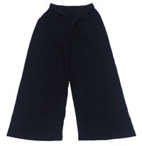 Černé žebrované culottes kalhoty se zavazováním H&M