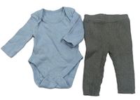 2Set - Tmavošedé žebrované kamaše F&F + modrošedé body PRIMARK
