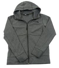 Tmavošedá melírovaná funkční propínací mikina s logem a kapucí The North Face