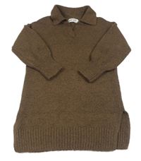 Tmavohnědé melírované vlněné šaty s límečkem H&M