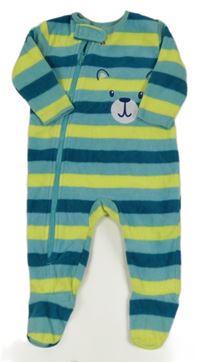 Pruhovaný fleecový overal s medvídkem St. Bernard