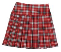 Červeno-černo-bílá kostkovaná skládaná sukně PRIMARK