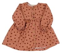 Skořicové puntíkaté riflové propínací šaty DeFacto
