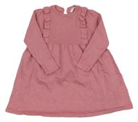 Růžové melírované svetrové šaty se třpytkami a volánky M&S