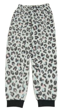 Bílo-tmavošedo-světlemodro/růžové vzorované plyšové pyžamové kalhoty C&A