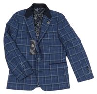 Nové - modro-tmavomodro-béžové kostkované melírované sako