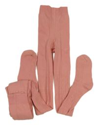 2x - Korálové žebrované punčocháče PRIMARK