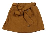 Hnědá manšestrová sukně s knoflíky a páskem