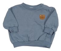 Modrošedá oversize mikina s medvídkem Next