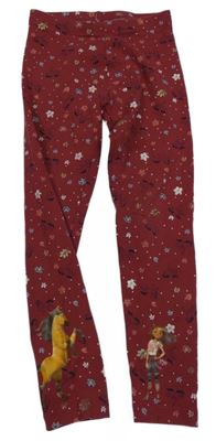 Rezavé puntíkaté květované legíny s koníky