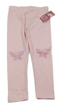 Nové - světlerůžové legíny s motýlky s kytiček btween