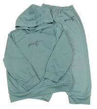 2Set - Olivovošedá mikina s nápisem a kapucí + tepláky SHEIN