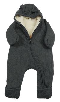 Tmavošedá melírovaná tepláková zateplená kombinéza s kapucí s oušky H&M