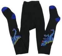 Černo-safírové punčocháče s dinosaury 