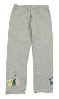 Šedé melírované teplákové legíny s králíčky a srdíčky Kids