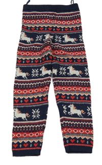 Tmavomodro-červené vzorované kamaše s koníky a srdíčky C&A