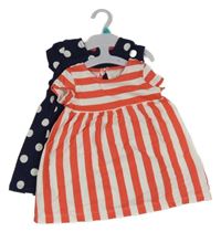 Nové - 2x - Šaty - Červeno-bílé pruhované, tmavomodro-bílé puntíkaté F&F