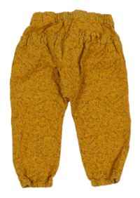 Hořčicové manšestrové turecké kalhoty s kytičkami a mašlí name it.