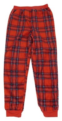 Červeno-tmavomodro-bílé kostkované fleecové pyžamové kalhoty
