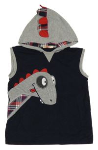 Tmavomodro-šedá tepláková vesta s dinosaurem a kapucí s ostny DENO KIDS