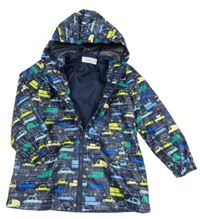 Tmavomodrá nepromokavá jarní bunda s auty a kapucí OVS