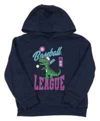 Tmavomodrá mikina s dinosaurem a nápisy a kapucí PRIMARK